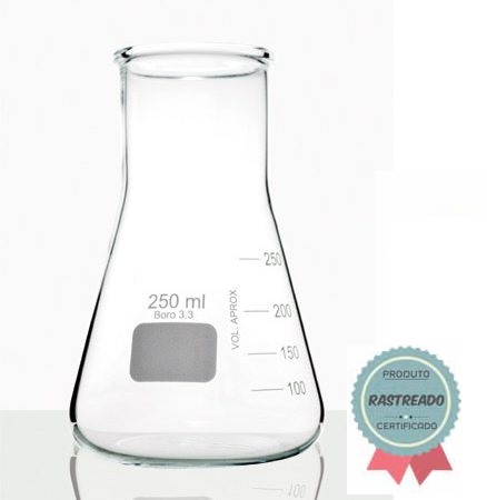 Erlenmeyer graduado boca larga com certificado rastreado